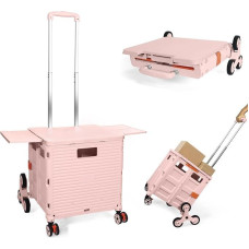 Sulankstomas pirkinių vežimėlis, sulankstomas nešiojamasis vežimėlis su ratukais, kompaktiškas krepšys su magnetiniu dangčiu, riedanti dėžė su ištraukiama rankena, tvirtas 80 kg, rožinės spalvos