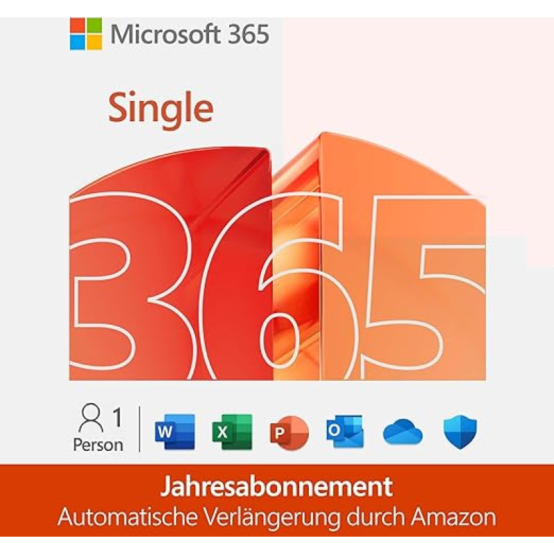 Microsoft 365 Single | 1 Jahr | 1 Person | Office Apps mit KI | 1 TB Cloudspeicher | Amazon Abonnement mit automatischer Verlängerung