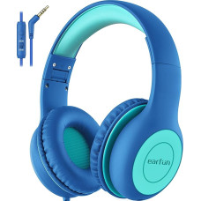 EarFun Children's Over-Ear Headphones, with Cable, 85/94 dB Volume Limiter, Foldable, Adjustable, Stereo Sound, HD Microphone, Audio Sharing, for School, Tablet, PC, Blue