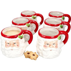 Set of 6 Santa Coffee Mugs, 480 ml, Christmas, X-Mas Time, Christmas, Face of Santa, Mulled Wine, Egg Liqueur, Punch, Mug, Pott, Stoneware