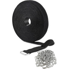 Velcro Strap with 70 Metal Buckles 2.5 cm x 14 m Reusable Cable Straps, Adjustable Nylon Attachment Cable Straps for Wire Management, Cord Organiser, 2.5 cm Wide, Black