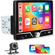 1 DIN Car Radio with Carplay and Android Car, 7 Inch Touchscreen with Bluetooth Mirror Link, Hodozzy Car Radio MP5 Player Single DIN EQ FM USB/Type-C, Digital Media Receiver with Reversing Camera