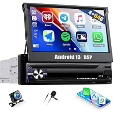CAMECHO 4+64G 7 Inch Car Radio 1Din Wireless Carplay Touchscreen Navigation Radio Extendable Manual Display with Reversing Camera with Bluetooth Android Car GPS WiFi DSP FM/RDS Mirror Link SWC