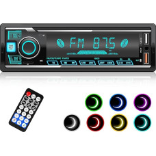 Wistrue Car Radio Bluetooth 5.0 Hands-Free Kit with 7 Colourful Lights, 1 DIN, Car Radio with 2 USB/TF/AUX/WMA/WAV/MP3 Media Players