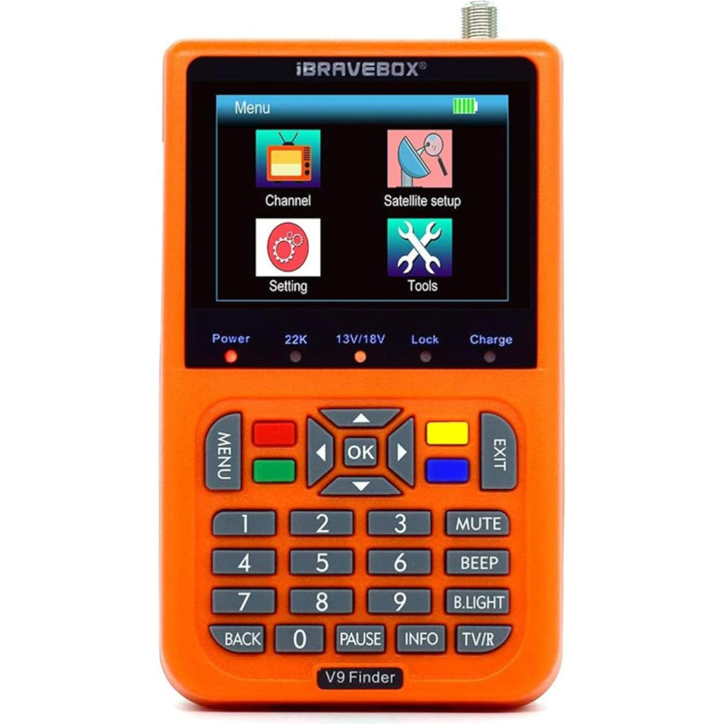 Digital Satfinder, V9 Digital Satellite Signal Finder with Built-in Li-ion Battery, 3.5 Inch LCD Display, Full HD, 16-Bit, OSD 64MB, 1GB, DDR3, Support H.265 (Orange)