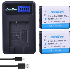 DuraPro 2 vnt. 3,7 V 1200 mAh EN-EL19 EN EL19 fotoaparato akumuliatorius + LCD USB įkroviklis, skirtas Nikon Coolpix S2600 S2700 S3100 S3500 S4100 S4150 S4400 S5200 S6400 S6900