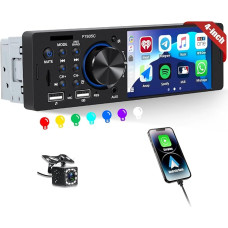 CAMECHO automobilinis radijas 1Din Carplay su atbulinės eigos kamera 4 colių ekranas, 