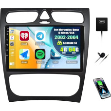 [4+64G] SIXWIN Android 13 automobilinis radijas su CarPlay/Android Car/Mirror Link Mercedes-Benz C-Class/CLK 2002-2004.9 colių HD jutiklinis ekranas Palaiko WiFi GPS Bluetooth 5.0 FM/RDS 32EQ