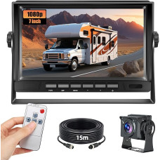 Fuluku Reversing Camera with 7 Inch Monitor, AHD Wide Angle Waterproof Night Vision Number Plate Camera with 15 m Cable for Car/Truck/Car/Pickup/SUV/Van/Motorhome 12-24 V