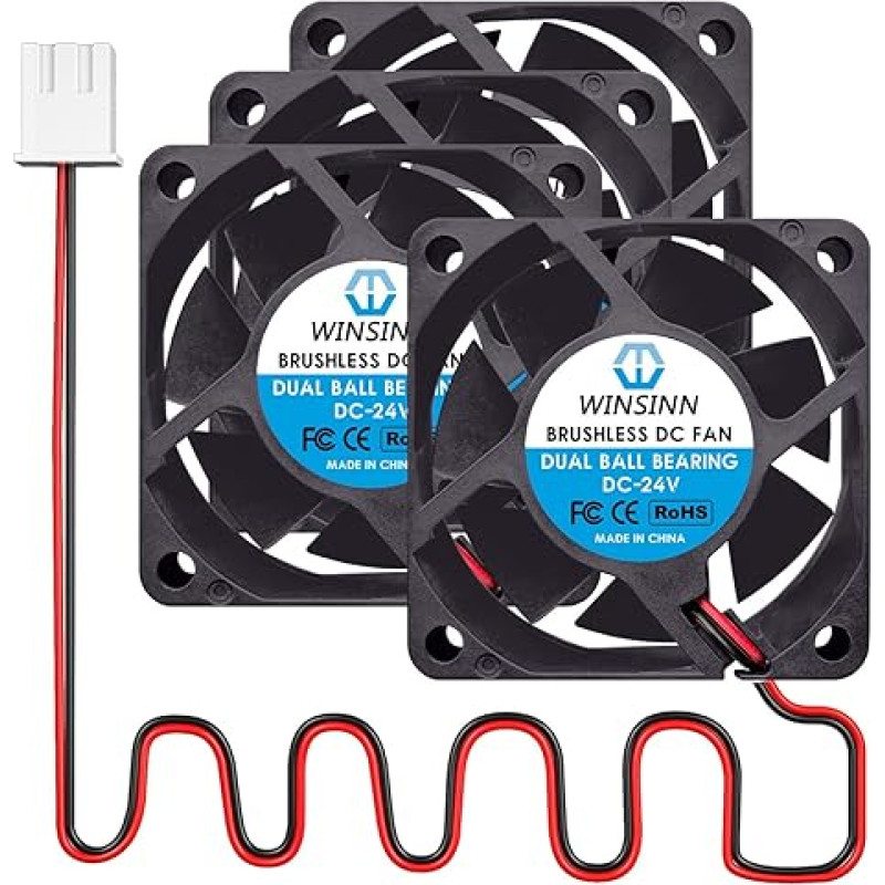 WINSINN DC 60 mm Fan 24 V 6025 Double Ball Bearing 24 Volt Brushless Cooling 60 x 25 mm 2 Pin (Pack of 4)