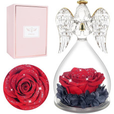 Miofula Amžinoji rožė Angelas figūrėlė Dovanos moterims, gimtadienio dovana mamai, Amžinoji gėlė Angelas Stiklo kupolas, tikros rožės dovanos motinai, močiutei, draugei Kalėdoms, Valentino dienai, Motinos dienai
