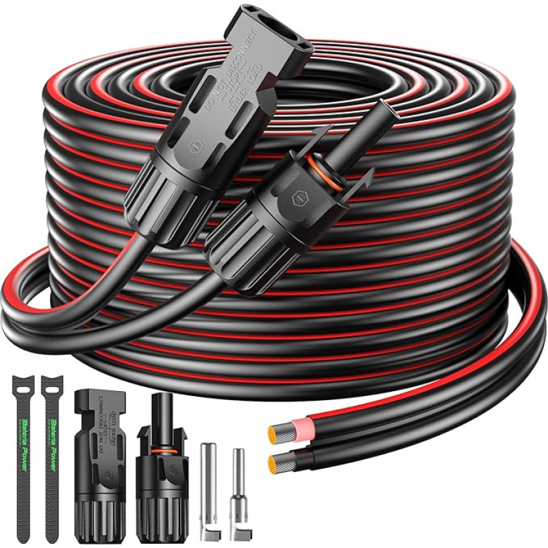Bateria Power Solar Extension Cable, 2 Conductor Wire with Waterproof Female and Male Connectors, Organized 2 in 1 Solar Wire Panel Cable, Photovoltaic Cable for Motorhomes