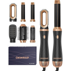 OKWRAP Plaukų stiliatorius Plaukų stiliatoriaus rinkinys Airstyler 6 in 1 su apvaliu šepečiu Plaukų džiovintuvas Šiltas oro šepetys Terminis šepetys Oro srauto garbanojimo geležis Automatinis apimties plaukų džiovintuvas Šepetys tiesinimui, džiovinimui, a