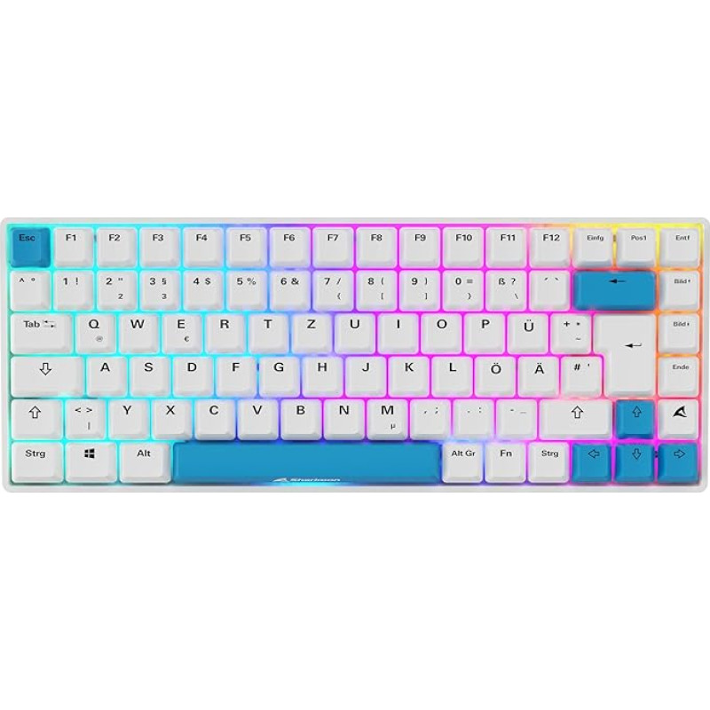 Sharkoon Skiller SGK50 S3 PBT White, RGB Gaming Keyboard, Gateron G PRO 3.0 Yellow, 75% Layout