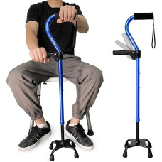 Keturios vaikščiojimo lazdos Reguliuojama vaikščiojimo lazda vyrams, moterims ir senjorams, lengva ir tvirta, su 4 dantukais, užtikrinančiais papildomą stabilumą ir pusiausvyrą, savaime atsistojanti putplasčio paminkštinta atlenkta rankena