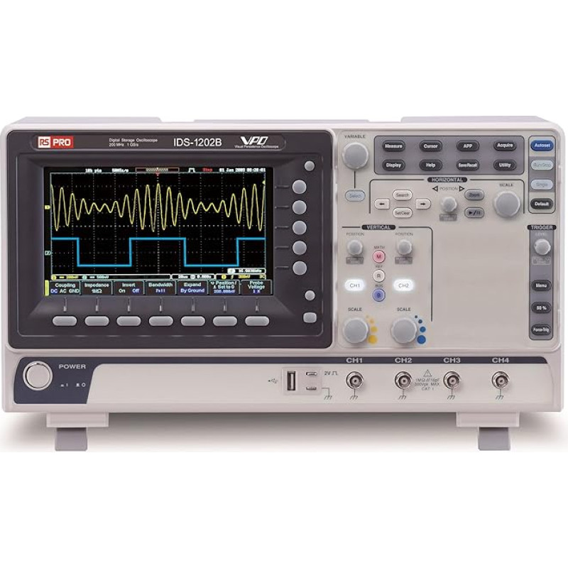 RS PRO Speicher Tisch Digital-Oszilloskop / 2 Skaitmeninis 200MHz