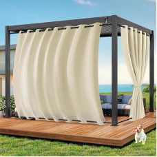 Qelus Outdoor Weatherproof Curtain, W 254 x H 213 cm, Waterproof Outdoor Curtains with Eyelets, Outdoor Curtains, Windproof Sun Protection, Privacy Screen for Garden, Patio, Balcony, Pergola, Gazebo