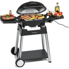 ROMMELSBACHER Barbecue Grill BBQ 4100/S, 2-Piece Cast Iron Cooking Grate, Hinged Lid with Temperature Display, Temperatures up to 300 °C, Infinitely Adjustable, Includes Grill Trolley, 2200 W