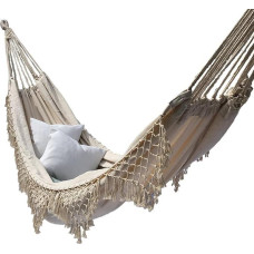 Clara Hängematte aus Segeltuch, brasilianische Quasten mit Fransen, gehäkelt, Baumwolle, Leinen, Doppelbett, extra groß, für drinnen und draußen