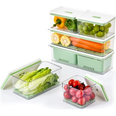 Lille Home Stackable Storage Containers with Removable Drain Tray 9000ml for Refrigerators, Cabinets, Countertops and Pantry, BPA Free (Green)