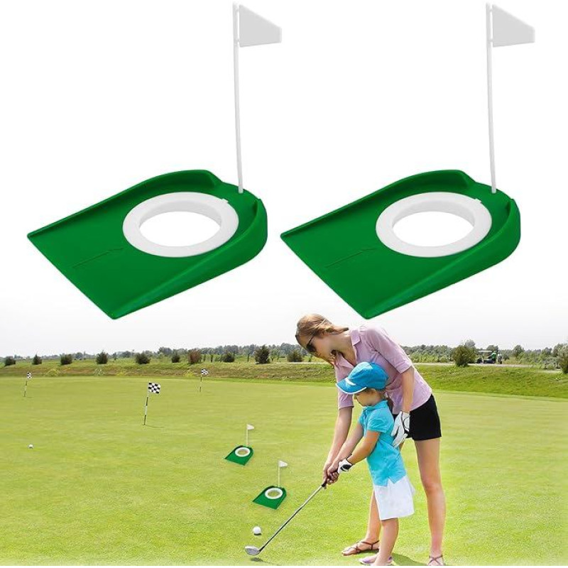 Pack of 2 Golf Putting Cup with Flag, Golf Putting Practice Aids, Golf Training Putter Hole Made of Plastic, for Indoor and Outdoor Use, Home, Yard, Lawn