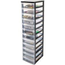 Iris Ohyama Kunststoff-Schubladenbox mit Rollen, 12 flachen Schubladen, Schwarz, Griffe zum Ziehen, Für Schlafzimmer, Bad, Schule & Büro, BPA-frei, Schubladenschrank, Rollcontainer, A4 Drawer, DC-012