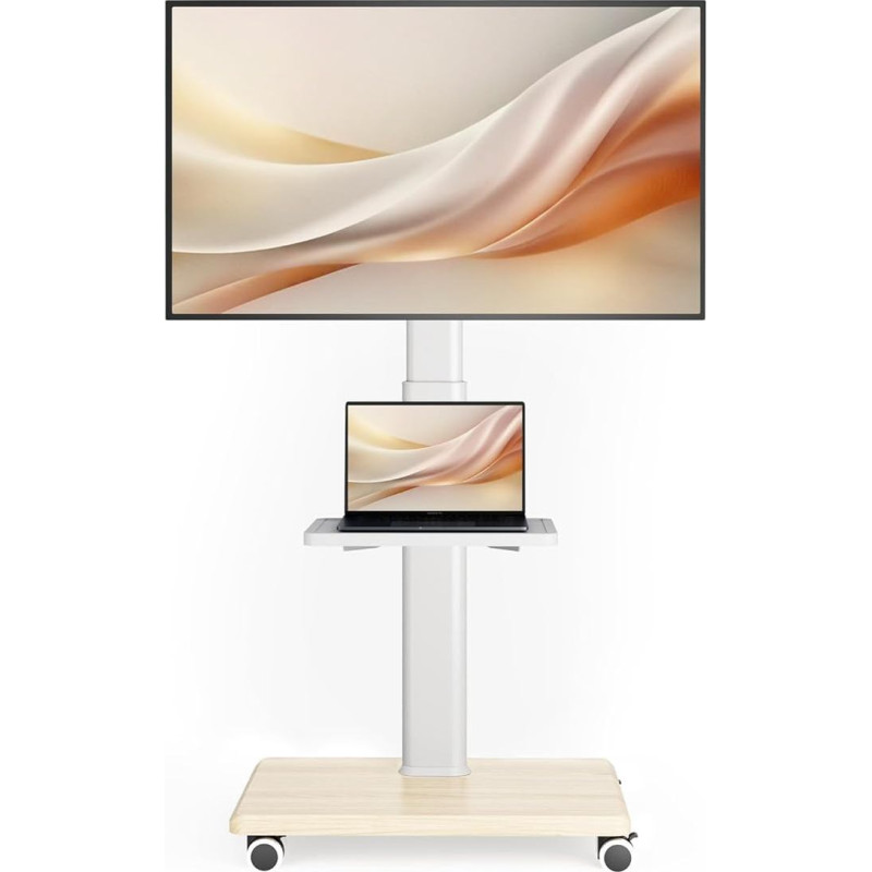 Universalus mobilus televizoriaus stovas su ratukais - sunkus dviejų aukštų riedantis vežimėlis 27-65 colių televizoriams (LCD/LED/OLED), išlaiko 40 kg ir VESA 400x400 mm, idealiai tinka svetainei, sporto salei