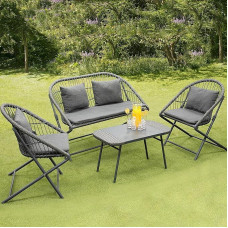 Dawsons Living Folding Rattan Bistro Set with Table and 2 Chairs 4 Piece Sofa Set (Medium Grey Sofa Set)