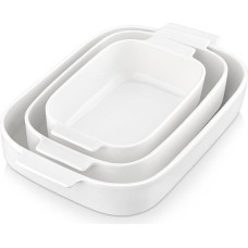 MALACASA, Bake.Bake Series 3-Piece Porcelain Casserole Dishes Baking Moulds Oven Mould Set Bread Baking Mould Cake Mould Plate Baking Set Bowl Soup Plate in 3 Sizes White