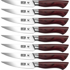 HOSHANHO kepsninių peilių rinkinys, 8 dalių, nerūdyjančio aukštos kokybės anglinio nerūdijančio plieno, labai aštrūs mėsos peiliai, kepsnių stalo įrankiai namams ir restoranams