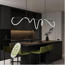 Diossad Led Pendelleuchten Esstisch Dimmbar,Pendant Light Fixtures Mit Fernbedienung,Moderne Linear Design HäNgeleuchte,Esstischlampe HäNgend HöHenverstellbar FüR küche (Schwarz, L 150cm)
