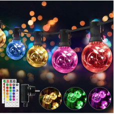 30 LED pasakų žibintai Lauko spalvoti pasakų žibintai Lauko galia 9 m 18 spalvų Vandeniui atsparus IP65 G40 lempučių apšvietimas su RGB nuotolinio valdymo pulteliu lauko Kalėdų sodo kiemas Vestuvių šalis Balkonas