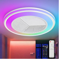 DWDVBL Modern RGB Ceiling Fan with Lighting Diameter 50 cm RGB LED Fan Light with Remote Control Timer 6 Speeds Continuous Dimming Ceiling Fan with Lamp