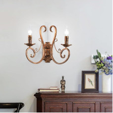 Ganeed Wall Lights Indoor Retro Metal Vintage French Traditional Lighting Rustic Wall Light for Living Room Bedroom Staircase Foyer E14 Bronze 2 Lights (1 Pack)