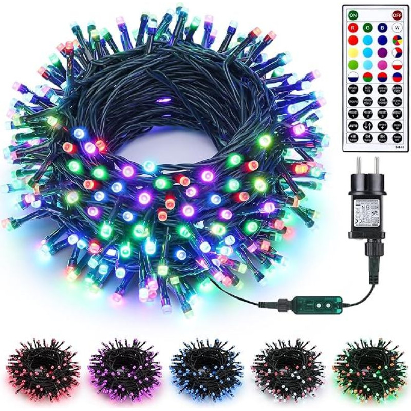 Joomer 200 LED Colourful Fairy Lights Outdoor 20 m 17 Colours Christmas Fairy Lights Power with Remote Control & Timer Colour Changing Lights Dimmable for Christmas Tree Indoor Wedding Party Decorations