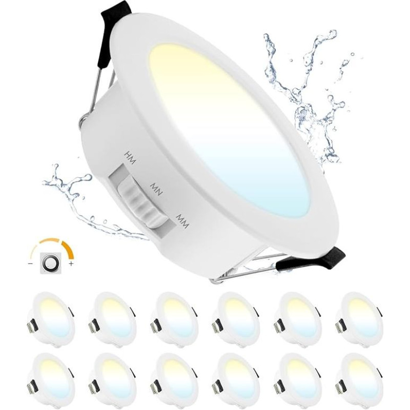 Grebeam LED Recessed Spotlight, 230 V, Dimmable, 9 W LED Spotlights, Dimmable, Ultra Slim, Installation Depth 25 mm, Warm White, Neutral White, Cool White, IP44 Spots, Ceiling Lights for Living Room