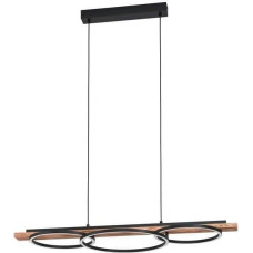 EGLO Boyal LED Pendant Light, 3-Bulb Pendant Light, Metal Pendant Light, Flamed Wood, Plastic, Dining Table Lamp in Black, Brown, White, Living Room Lamp Hanging