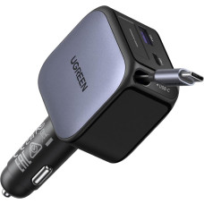 UGREEN 3-in-1 cigarečių uždegiklio 90 W USB-C ištraukiamas automobilinis įkroviklis 60 W įmontuotas USB-C kabelis Automobilių priedai 12 V automobilinis adapteris iPhone 16/15, MacBook, Galaxy S25/24, GPS ir kt.