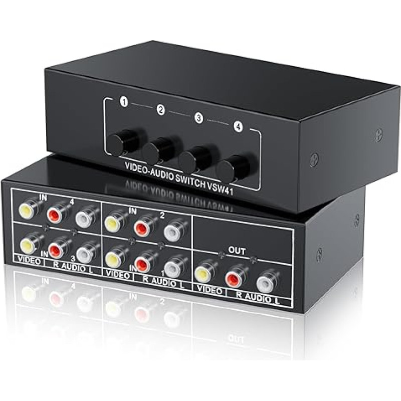 BolAAzuL 4 in 1 Out Composite Video L/R Audio Selection Box 4x1 BolAAzuL 4 Way RCA Switch - 4 Port AV Selector Switch - Plug & Play for Wii, PS2, Xbox, DVD, STB, HDTV