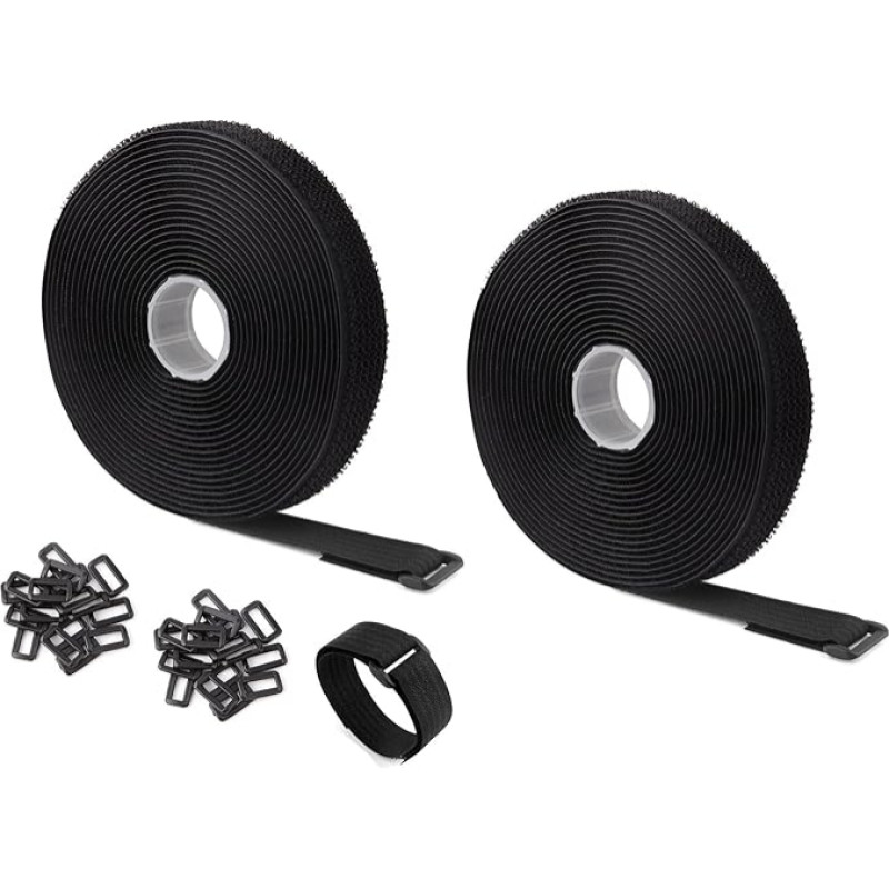 2 cm/2,5 cm x 5 m Klettverschluss-Sicherungsriemen mit 50 Schnallen, einfach zu bedienen, freie Schnittlänge, verstellbare, wiederverwendbare Befestigungskabelbinder, Kabelmanagement