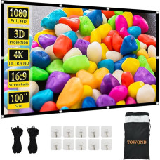 TOWOND 100 colių 4K projekcinis ekranas, 16:9 HD sulankstomas nešiojamasis projekcinis ekranas, skirtas naudoti patalpose ir lauke, namų kino teatre, vakarėliuose, biure, klasėje