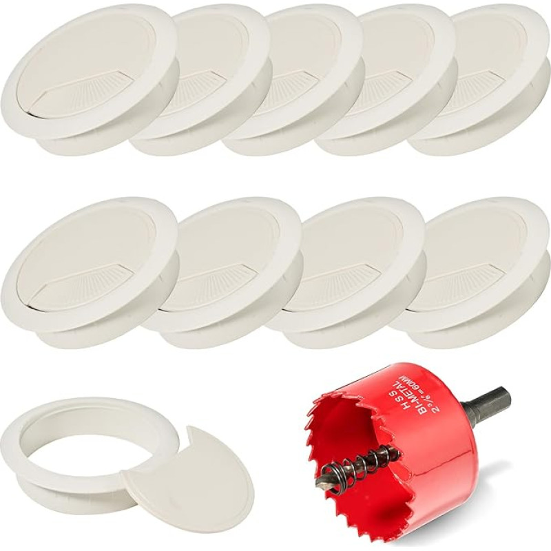 10 kabelių įvorių Stalo kabelių įvorė Balta + skylių pjūklas 60 mm Stalo kabelių įvorė Stalo kabelių įvorės