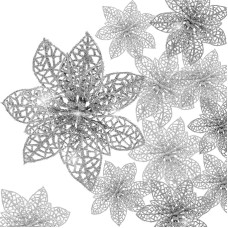 24 blizgučių puansetijos Kalėdų eglutės papuošalai, kalėdinės gėlės, dekoracijos