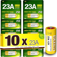 5Plus Group 23A A23 12V Alkaline Battery (Pack of 10) for Garage Door Openers, Keyless Doorbells and Alarm Remote Control