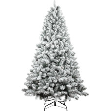 Flocked Christmas Tree, Flocked Artificial Christmas Tree, Flocked Hinged Christmas Tree with Pine Cones, Reinforced Metal Base and Easy Assembly, Snow Flocked
