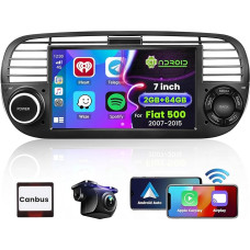 Hikity Wireless Carplay Car Radio with Sat Nav for Fiat 500 2007-2015 Android 13 7 Inch 2G 64G Car Radio Stereo with Bluetooth WiFi FM RDS Mirror Link Android Car MIC Reversing Camera (Containing