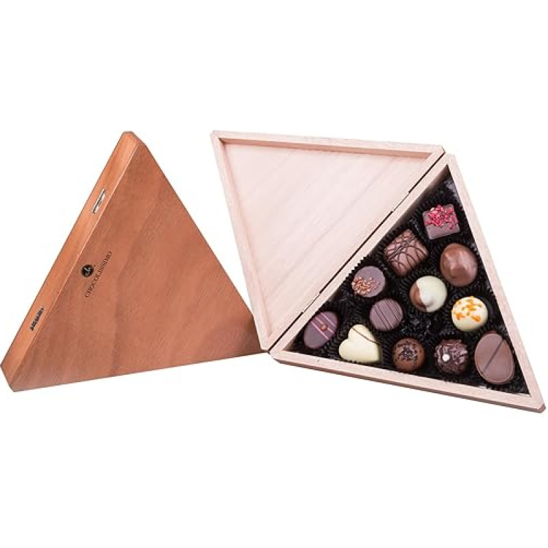 CHOCOLISSIMO - Chocotriangle šokolado dovana - 12 elegantiškų šokoladinių saldainių trikampėje medinėje dėžutėje - dovanų idėja, gimtadienis, padėka, Motinos diena, Tėvo diena, Kalėdos