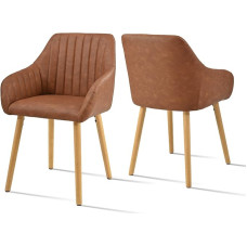 Goeurvant Valgomojo kėdės Medinės kojos su porankiais Dirbtinė oda Ruda 2 virtuvės kėdžių komplektas Minkšta kėdė Porankis Kėdė su atlošu valgomojo virtuvei