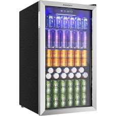 EUHOMY Beverage Refrigerator, Mini Fridge for 126 Cans with Glass Door, Small Fridge with Adjustable Shelves for Lemonade, Beer or Wine, Perfect for Home/Bar/Office, Silver, Stainless Steel