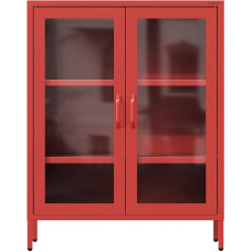 Jan Nowak Gina 2 durų vitrina | 2 reguliuojamos lentynos Grūdintas stiklas Sieninė vitrina | Stiklo vitrina Stovinti vitrina Stiklo vitrina Stiklo svetainės spinta Blizgučiai 80 x 101,5 x 40 cm Raudona